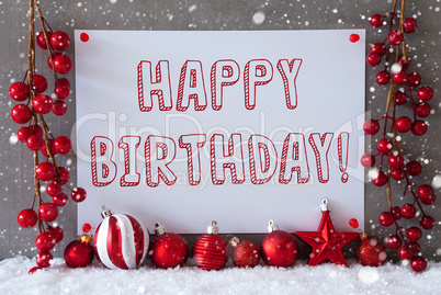 Label, Snowflakes, Christmas Balls, Text Happy Birthday