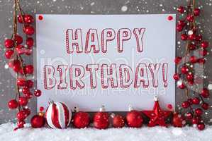 Label, Snowflakes, Christmas Balls, Text Happy Birthday