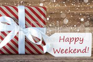 Present With Snowflakes, Text Happy Weekend