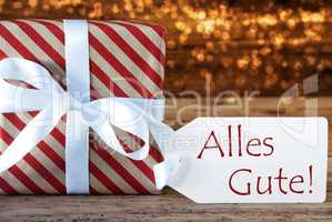 Atmospheric Christmas Gift With Label, Alles Gute Means Best Wis