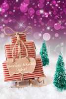 Vertical Christmas Sleigh, Purple Background, Neues Jahr Means N