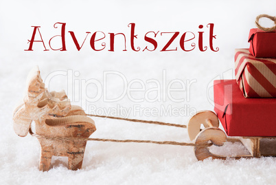 Reindeer With Sled On Snow, Adventszeit Means Advent Season