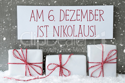White Gift With Snowflakes, Nikolaus Means Nicholas Day