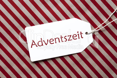 Label On Red Wrapping Paper, Adventszeit Means Advent Season