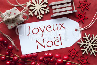 Label WIth Decoration, Joyeux Noel Means Merry Christmas