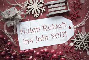 Christmas Decoration, Label With Guten Rutsch 2017 Means New Year