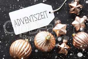 Bronze Christmas Balls, Snowflakes, Adventszeit Means Advent Season