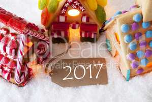 Colorful Gingerbread House, Snow, Text 2017