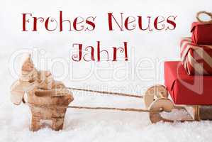 Reindeer With Sled On Snow, Neues Jahr Means New Year