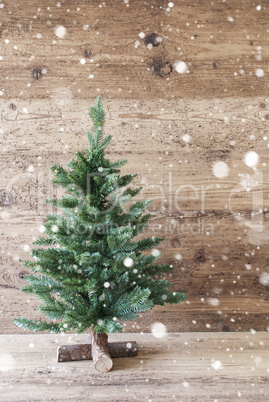 Vertical Christmas Tree, Aged Wooden Background, Snowflakes, Shabby Chic