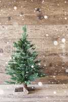 Vertical Christmas Tree, Aged Wooden Background, Snowflakes, Shabby Chic