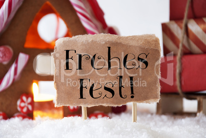 Gingerbread House With Sled, Frohes Fest Means Merry Christmas