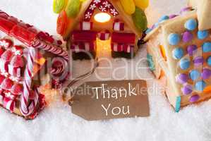 Colorful Gingerbread House, Snow, Text Thank You