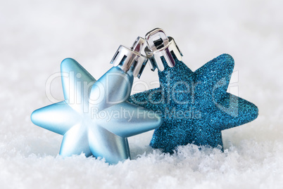 Dark And Light Blue Stars, Christmas Tree Balls, Snow