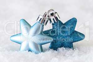 Dark And Light Blue Stars, Christmas Tree Balls, Snow