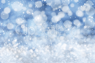 Blue Christmas Background With Snow, Snwoflakes And Bokeh