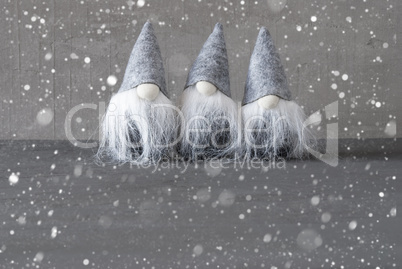 Magic Gnomes, Gray Cement Wall, Copy Spaace, Snowflakes