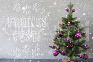 Tree, Snowflakes, Cement Wall, Frohes Fest Means Merry Christmas