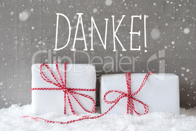 Two Gifts With Snowflakes, Danke Means Thank You