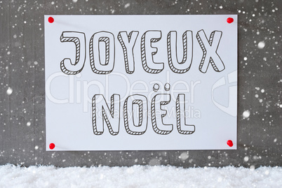 Label On Cement Wall, Snowflakes, Joyeux Noel Means Merry Christmas