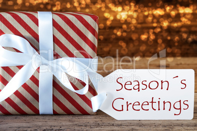 Atmospheric Christmas Gift With Label, Seasons Greetings