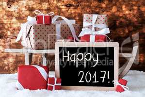 Sleigh With Gifts, Snow, Bokeh, Text Happy 2017