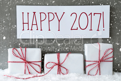 White Gift With Snowflakes, Text Happy 2017