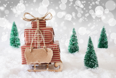 Christmas Sled On Snow With White Background, Copy Space