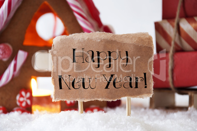 Gingerbread House With Sled, Text Happy New Year