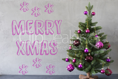 Christmas Tree, Cement Wall, Text Merry Xmas