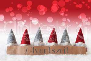 Gnomes, Red Background, Bokeh, Adventszeit Means Advent Season