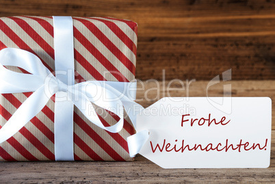Present With Label, Frohe Weihnachten Means Merry Christmas
