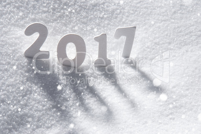 Text 2017 With White Letters In Snow, Snowflakes
