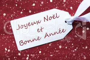 Label On Red Background, Snowflakes, Bonne Annee Means New Year