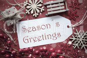 Nostalgic Christmas Decoration, Label With Text Seasons Greetings