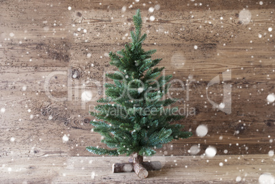 Christmas Tree, Snowflakes, Aged Wooden Background, Copy Space