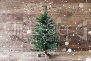Christmas Tree, Snowflakes, Aged Wooden Background, Copy Space