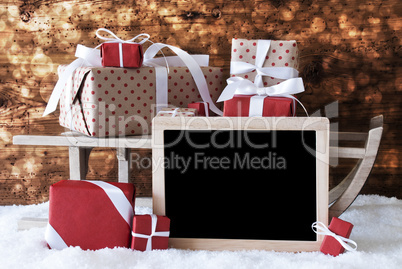 Sleigh With Gifts On Snow, Bokeh Effect, Copy Space