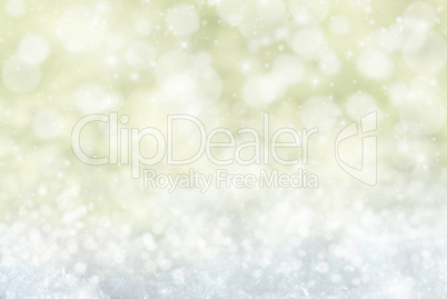 Golden Christmas Background With Snow, Snwoflakes, Stars And Bokeh