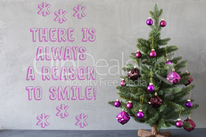 Christmas Tree, Cement Wall, Quote Always Reason To Smile