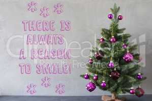 Christmas Tree, Cement Wall, Quote Always Reason To Smile