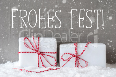 Two Gifts With Snowflakes, Frohes Fest Means Merry Christmas