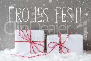 Two Gifts With Snowflakes, Frohes Fest Means Merry Christmas