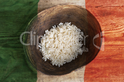 Poverty concept, bowl of rice with Mexican flag