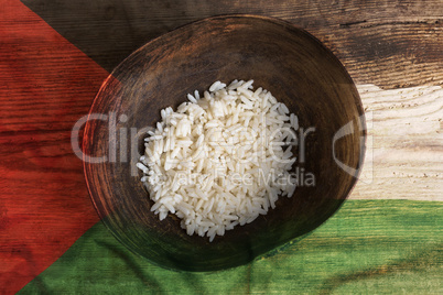 Poverty concept, bowl of rice with Palestine flag
