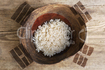 Poverty concept, bowl of rice with South Korea flag