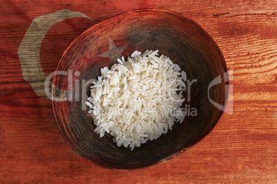 Poverty concept, bowl of rice with Turkish flag