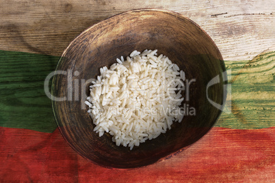 Poverty concept, bowl of rice with Bulgaria flag