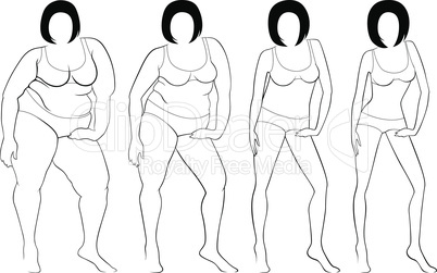 Four stages of a female slimming, contours