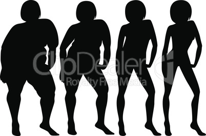 Four stages of a female slimming, silhouettes